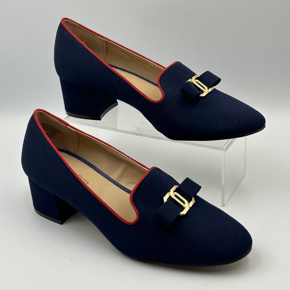Charter Club Femmie Navy Blue Red Trim Gold Buckle Loafer Pumps 9.5 Preppy Nauti